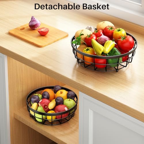 SAYZH 2 Tier Large Fruit Basket for Kitchen Counter with 2 Banana Hangers
