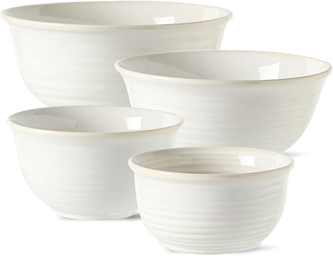 Hasense Porcelain Mixing Bowls, 2.8/2.1/1.0/0.5 Qt, Handmade Large Salad by Hasense