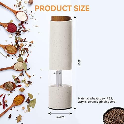 Electric Salt and Pepper Grinder Set, 2pcs, Wheat Straw