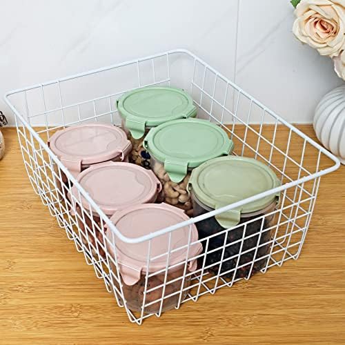 14" Upright Freezer Storage Baskets, White, Set of 4