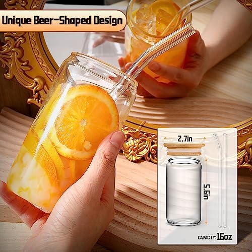 Iced Coffee Cups with Lids,Glass Cups with Lids and Straws,4 Coffee