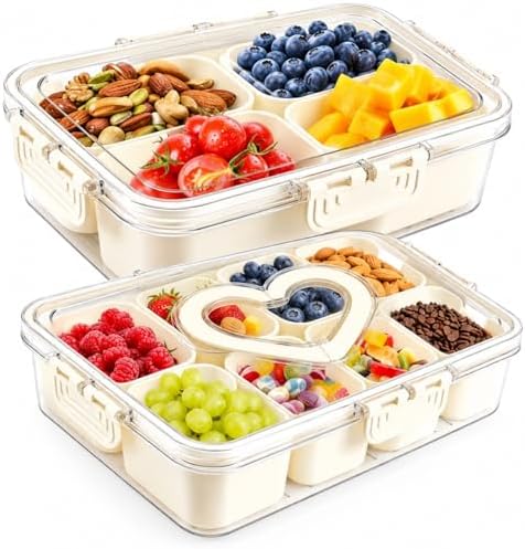 2 Pack Snack Box Container with Lid, Compartment Divided Food Storage