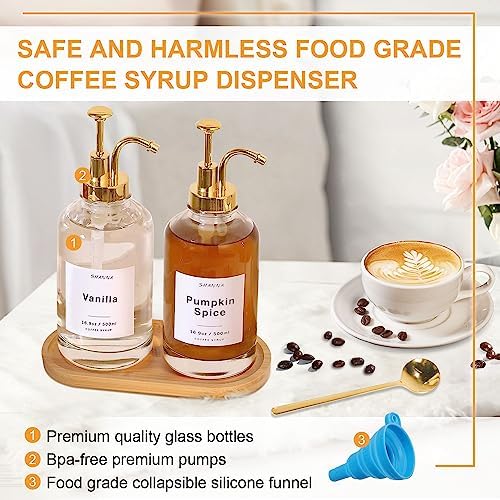 Coffee Syrup Dispenser for Coffee Bar, 16.9oz 500ml Glass Syrup