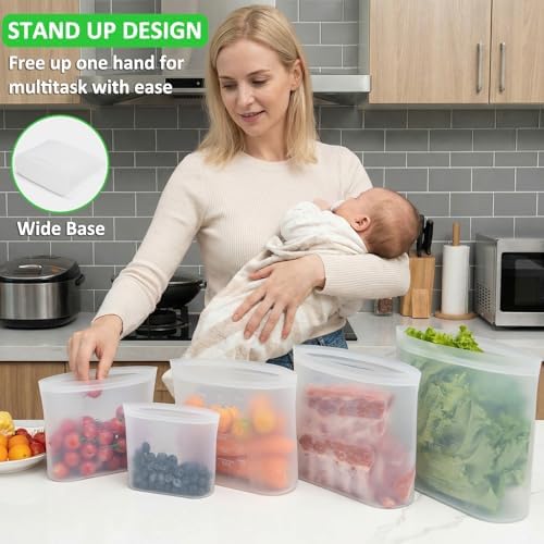 Silicone Reusable Food Bags, Family Storage Set, 10 Pack, 100%