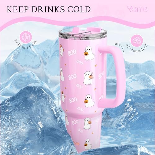 YOME 40 oz Halloween Tumbler with Handle and Flip Straw for Women