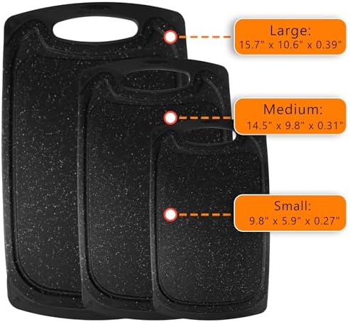 Large-Small Marble Cutting Boards Set of 3, Non Slip, Dishwasher Safe (Black)