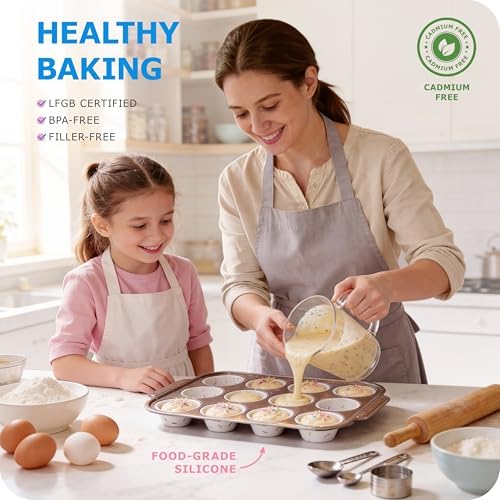 Silicone Muffin Pan for Baking with Metal Frame, 12 Cup Regular Size