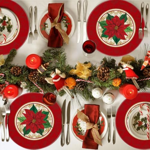 Artoid Mode Watercolor Poinsettia Red Christmas Round Placemats Set of