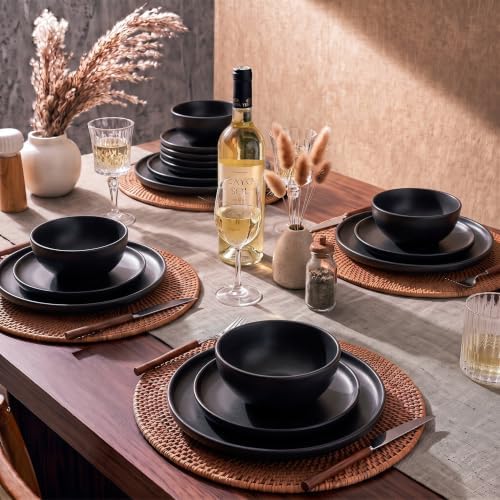 Stoneware Dinnerware Sets Service for 4, 12 pcs Plates and Bowls Set