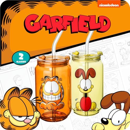 Dragon Glassware x Garfield Glass Cups with Straws & Lids, 16 oz Set