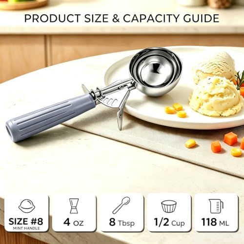 Saebye 4 oz Ice Cream Scoop With Trigger, #8 Scoop, 1/2 Cup Portion