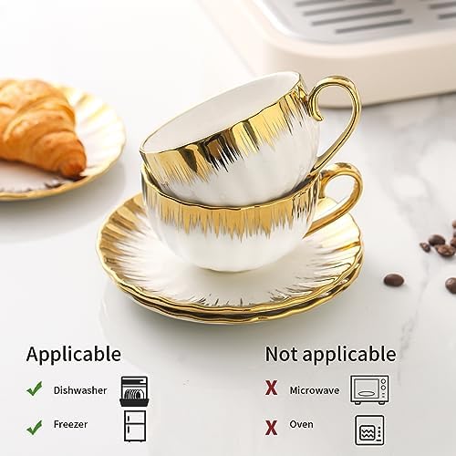 LETAOTAO Cappuccino Cups with Saucers, 7 oz Porcelain Double Espresso