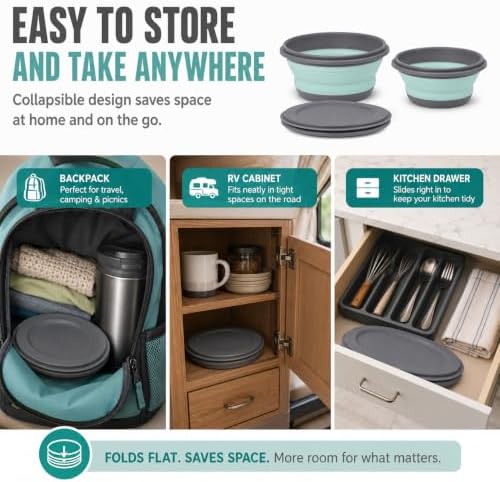 3-Piece Collapsible Silicone Bowls with Lids for Camping