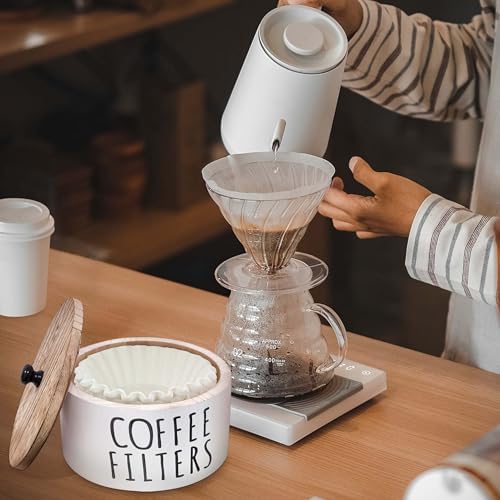 KAYIN Coffee Filter Holder, 78oz Wooden Container with Bamboo Lid
