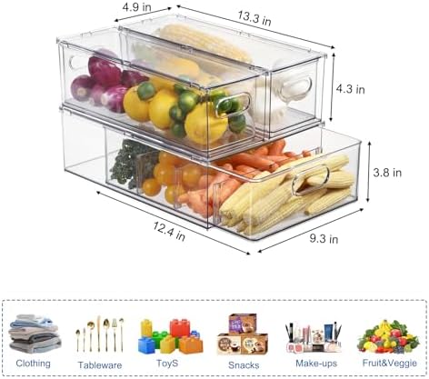 Fridge Organizers and Storage Pull Out Drawer, 2 Small + 1 Large