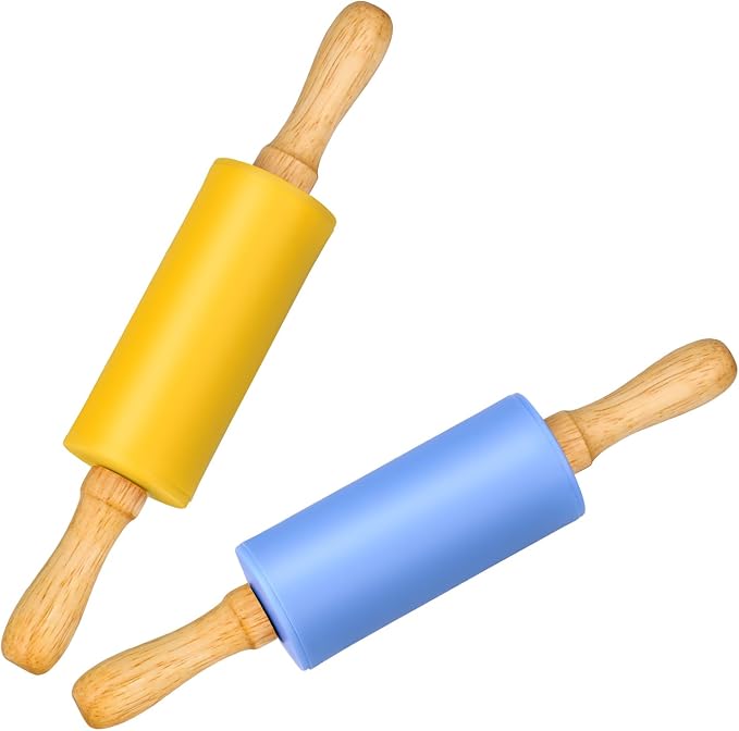 Mini Silicone Rolling Pin for Kids, Non-stick Surface Wood Handle, 9 Inch 2 Pack by Honglida
