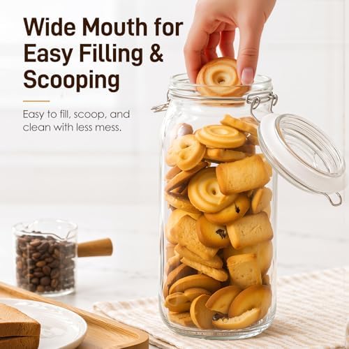 GOSCHE 78oz Glass Jars with Airtight Lids, 3 Pack Square Storage