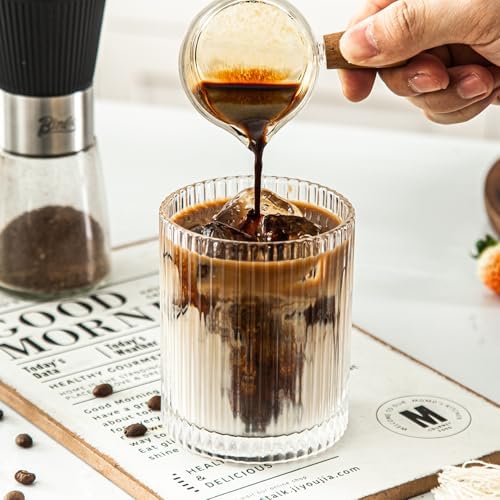 Highball Glasses Set of 8 - Vintage Ribbed Glassware for Iced Coffee