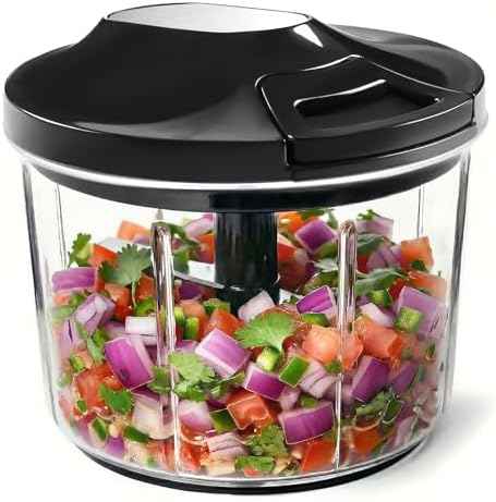 LHS Manual Food Processor Large Vegetable Chopper, 1000ML Pull String Chopper Garlic Mincer Onion Cutter for Veggies,Salad,Fruits, Nuts, BPA Free, Black