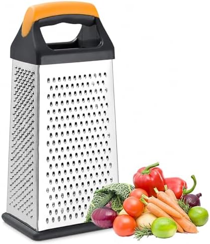 Cheese Grater, 4-Sided Box Grater with Handle, Stainless Steel