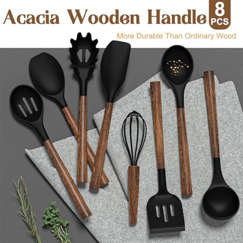 Umite Chef 8-Piece Silicone Utensils Set, Black