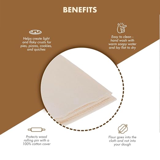 Regency Wraps Natural Pastry Cloth & Rolling Pin Cover Set, 100% Cotton Cloth & - Image 2