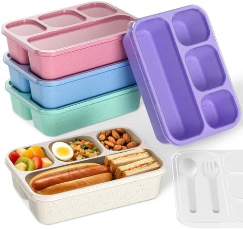 Bento Box 5-Pack, 4-Compartment Lunch Box for Women, Men & Kids