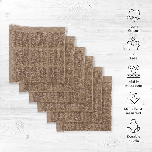 100% Cotton Terry Dish Cloth & Dish Towel, 6 Pack, Super Soft and