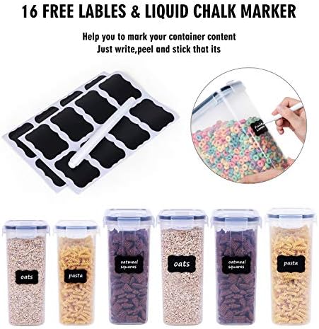 FOOYOO Cereal Containers Storage Set - 6 Piece Airtight Large Dry Cereal Storage Containers(4 * 4L+2 * 2.5L), BPA Free Dispenser Plastic Cereal Storage Containers with 16 Labels & Pen