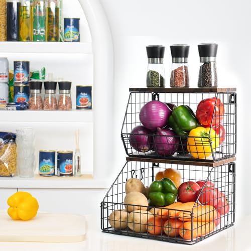 Mefirt Fruit Basket, Stackable Wall Mounted Fruit Baskets, Potato