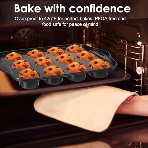 2 Pack Mini Muffin Pan with Removable Bottom 12 Cavity Nonstick Carbon