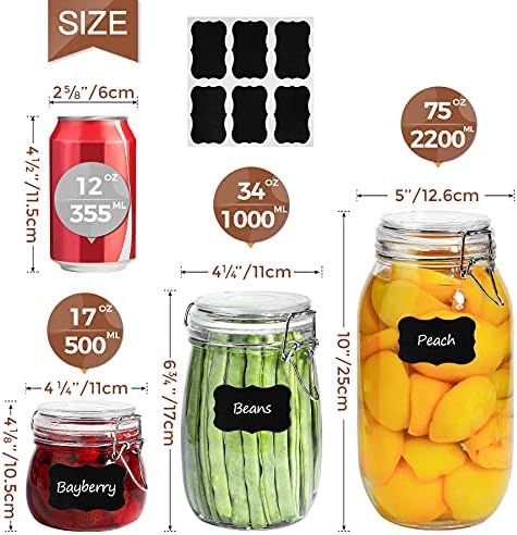 ComSaf Round Glass Pantry Jars, 17 oz, 6 Pack with Lids