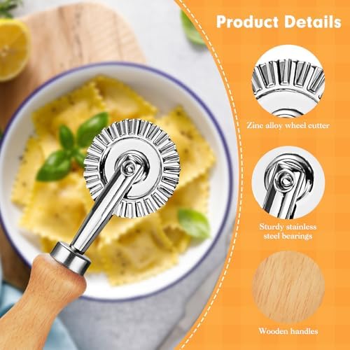 2Pcs Pasta Cutter Wheel Stainless Steel Fluted Pastry Ravioli Cutter