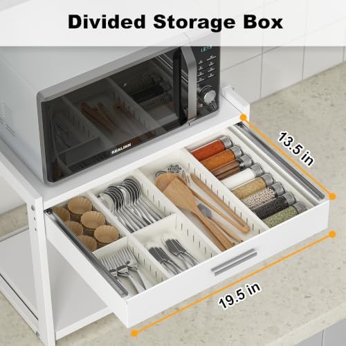 REALINN Microwave Stand with Pull-Out Drawer