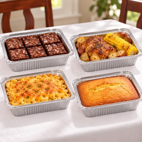 50 Pack Aluminum Pans with Cardboard Lids, 8.3"x6.2", 2.25 LB