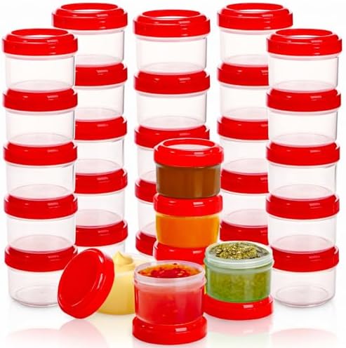 Elsjoy 30 Pack Condiment Container with Lid, 1.18 Oz Salad Dressing