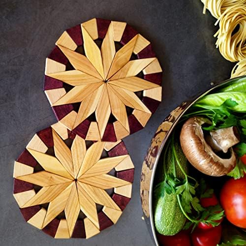 ECOSALL 2 Natural Wood Trivets for Hot Dishes, Table & Counter