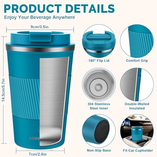MOMSIV 12oz Travel Coffee Mug, Insulated Coffee Cup with Leak Proof