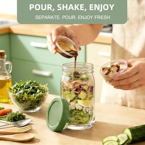 6 Pack Glass Salad Jars with Dressing Cups for Meal Prep, 32oz