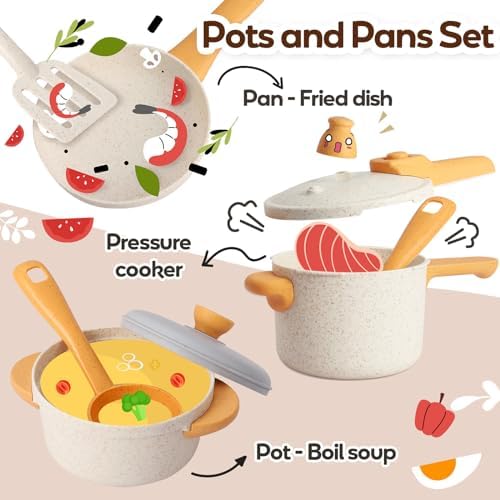 HYAKIDS Play Kitchen Pots and Pans Set for Kids