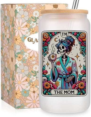 Fairy's Gift Skeleton Mom Iced Coffee Cups, Cute 16oz Frosted Glass
