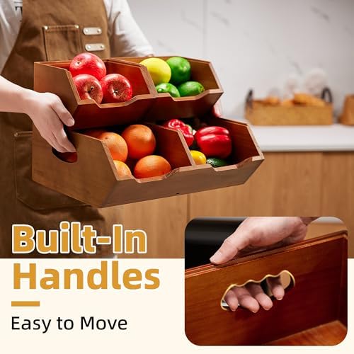 HYPIGO Wood Potato & Onion Storage Bin,2-tier Stackable Pantry