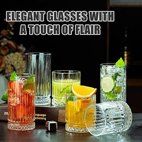 Crystal Drinking Glasses, Set of 8 Durable Glass Cups-4 Highball