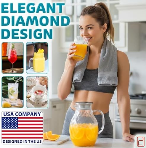 Borosilicate Glass Pitcher with Lid & Spout - 2 L / 68 oz Water Jug