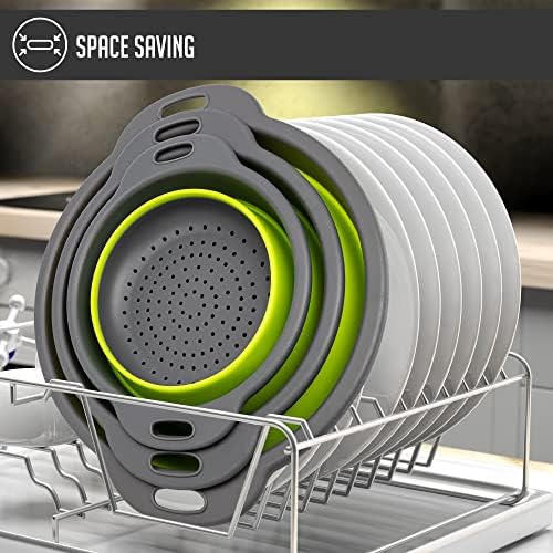 Colanders & Food Strainers with Bowl [Collapsible 3 piece Set Green]