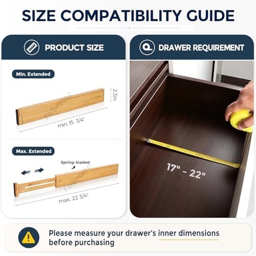 Fabsome Drawer Divider 6 Pack, Bamboo Kitchen Dividers Organizers