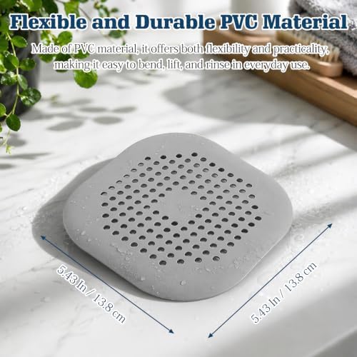 4-Pack Grey Silicone Shower Drain Hair Catchers, Square Drain Covers