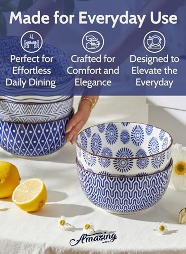 Porcelain Bowl - 20 Ounce for Cereal, Soup, Salad and Pasta, Microwave