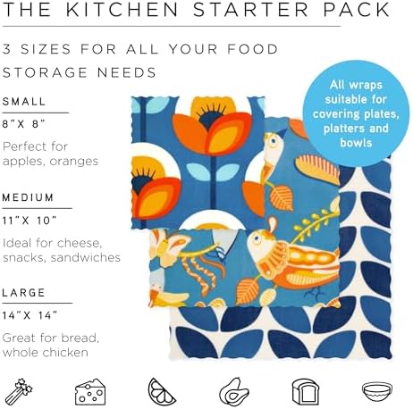 Honeybee Beeswax Wraps, 3 Pack, Small, Medium & Large