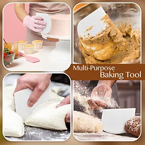 Plastic Bench Scraper for Baking - 2 White Bowl Scraper - Flexible